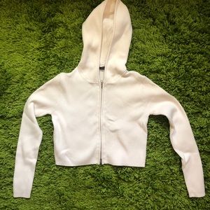 Brandy Melville white Arden cropped ribbed hoodie